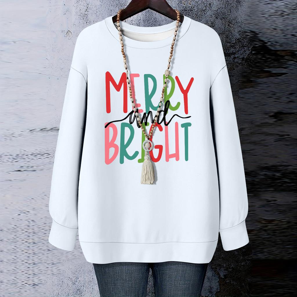 Ladies' Christmas Printed Round Neck Long Sleeved T-shirt Sweatshirt Top