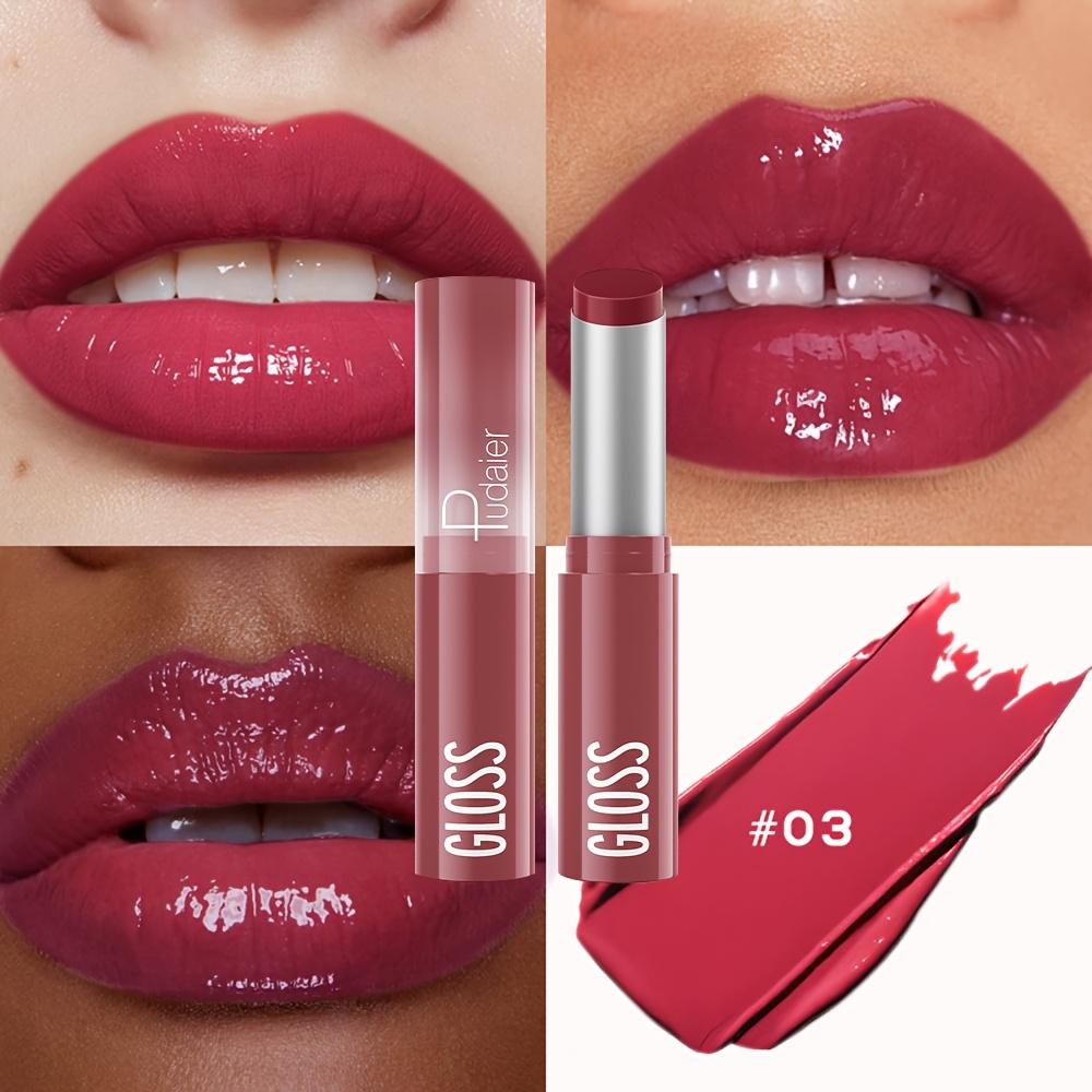 Waterproof Lipstick with Glass Mirror and Plumping Effect Non-Stick Nude Shades,Matte Lip Gloss for Plumper Looking Lips