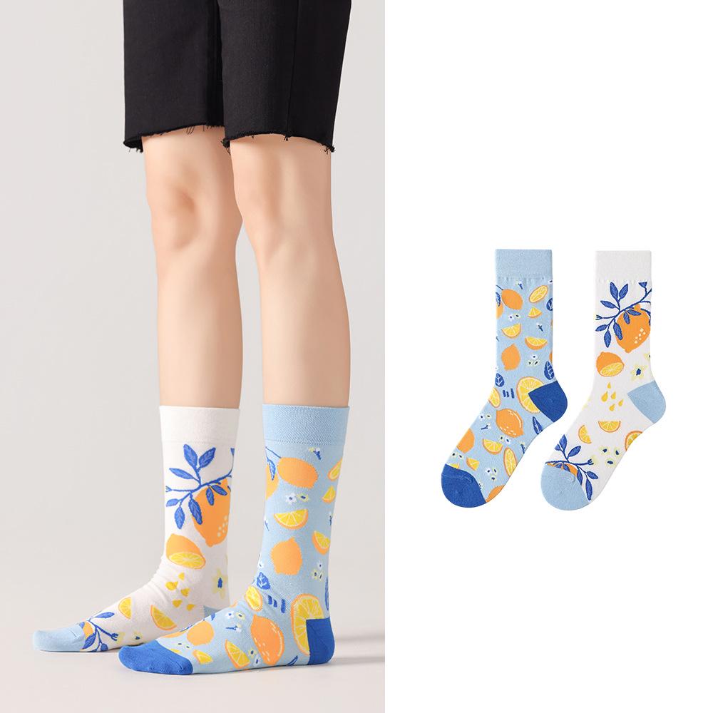 AB Socks Unisex Mid-Calf Dopamine Outfit, Asymmetrical Mismatched Street Trend Long Socks