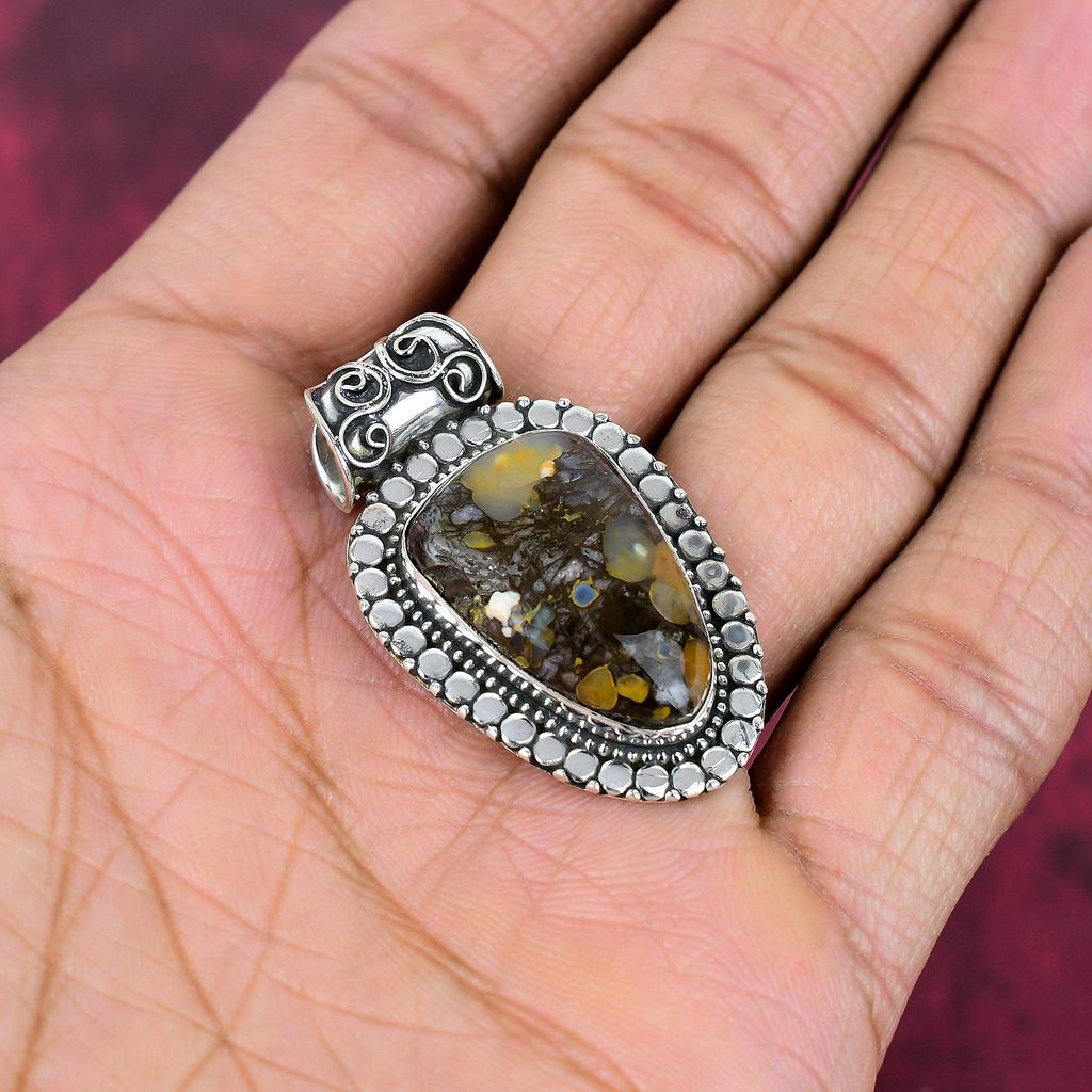 Fruchtjaspis Schmuck, Handgefertigter Edelsteinanhänger, 925 Massiv Sterlingsilber Anhänger Antikschmuck, Für Verlobungsgeschenk