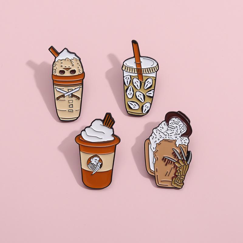 Unique Geometric Skeleton Cup Ice Cream Brooch Pin For Halloween Fashion Accessory