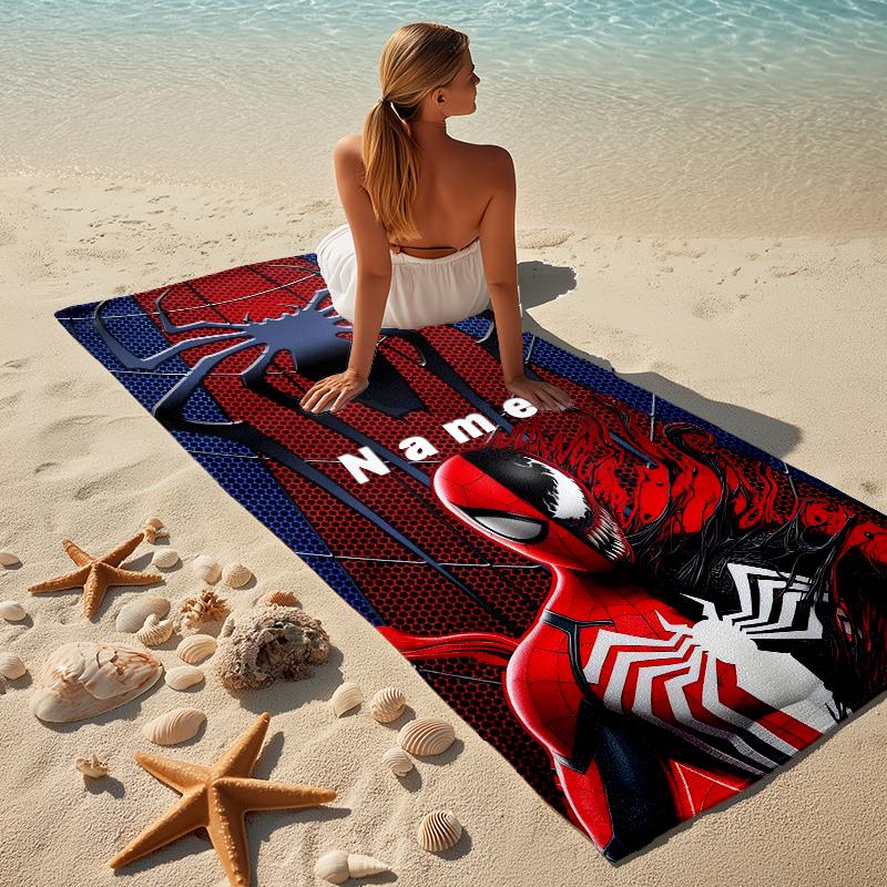 Custom Name Spider-Man Team-Up Stylish Digital Printing Beach Towel Quick‑Drying Absorbent Blanket for Beach Pool Gym Travel