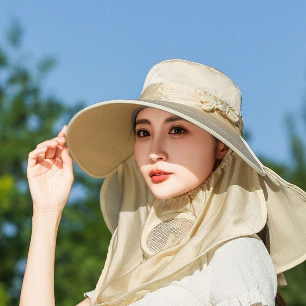 Wide Brim Sunshade Sun Hat Lightweight Breathable Women Picking Tea Hat Face Cover UV Protection Neck Flap Hat Summer Season