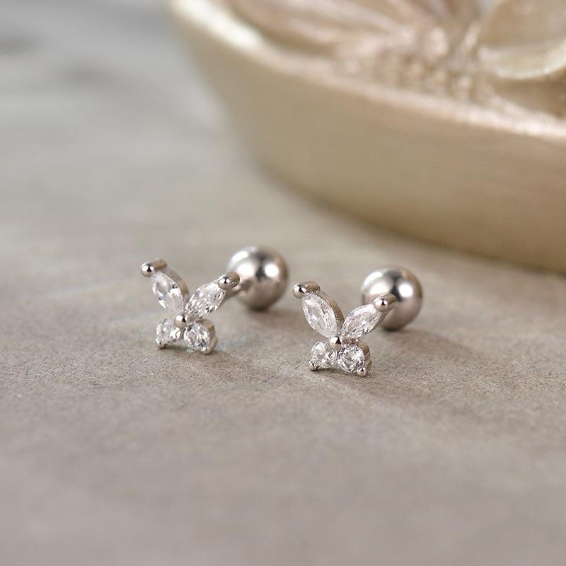 925 Sterling Silver Korean Mini Cute Butterfly Zircon Stud Earrings for Women Fashion Exquisite Jewelry Gifts