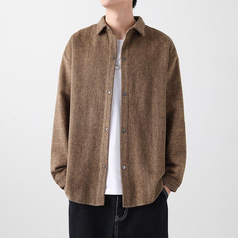 Men's Hong Kong Style Woolen Lapel Shirt Jacket - Spring/Autumn Casual