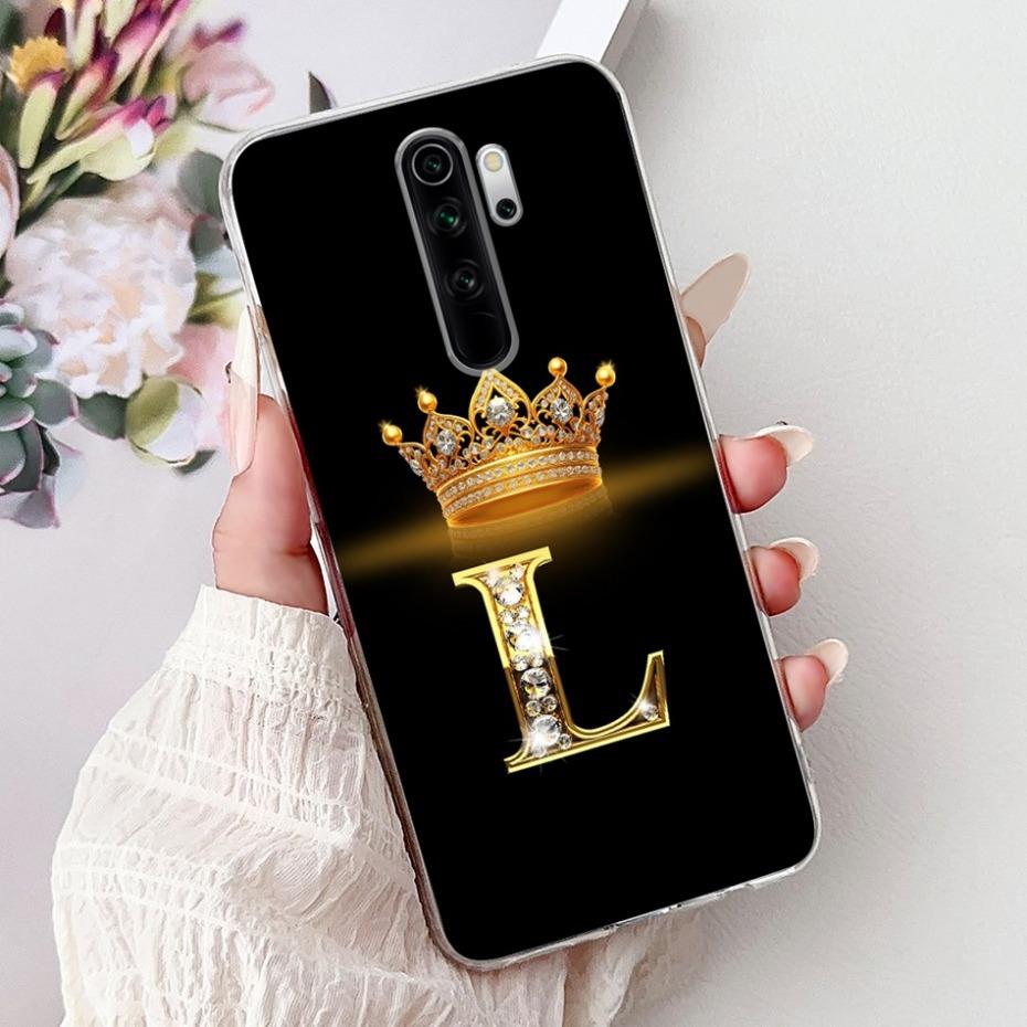 Fashion Crown Initial Letter Case For Xiaomi Redmi Note 8 Pro Note8 8T Soft Silicone TPU Cover For Redmi Note 8 8Pro Phone Cases
