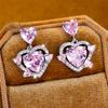 Süße weibliche Stein Weiß Rosa Zirkon Liebesherz Ohrstecker Silberfarbe Hochzeits Schmuck für Frauen