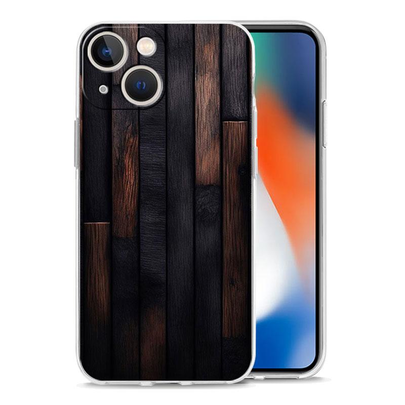Phone Case For iPhone 15 14 13 12 Mini 11 Pro Max XS X XR 7 8 Plus Clear Shockproof Silicone TPU Cover Forest Geometry Wood