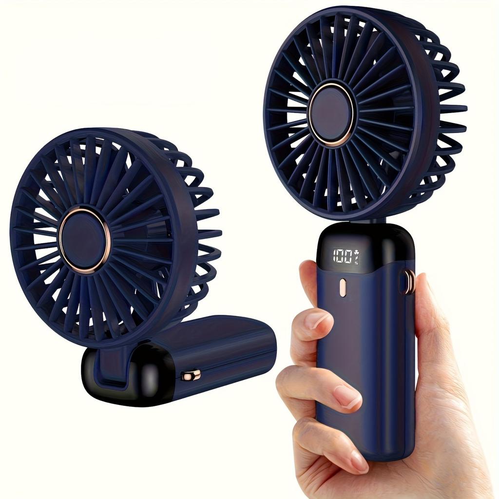 1pc, Mini Portable Fan, Handheld Fan, Personal Mini Fan, USB Rechargeable, 5 Speeds, 90° Foldable Battery Powered, Mini Fan with LED Display