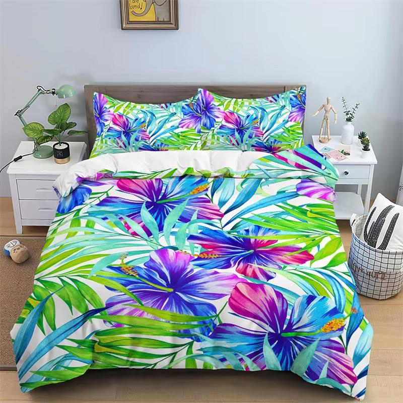 Tropical Leaves Duvet Cover Bohemia Butterfly Bedding Set Microfiber Palm Leaf Floral Comforter Cover King Full For Boys Girls