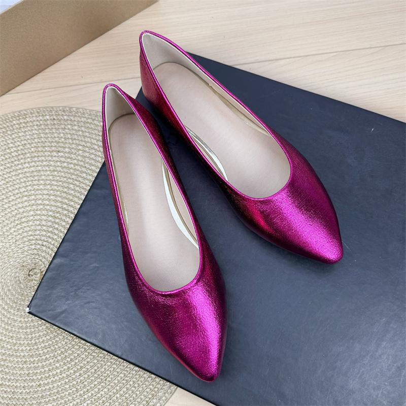 Fashion Flat Shoes for Women 2025 Spring and Autumn New Silver Women's Ladies Shoes Pointed Toe Plus Size Casual Women's Shoes