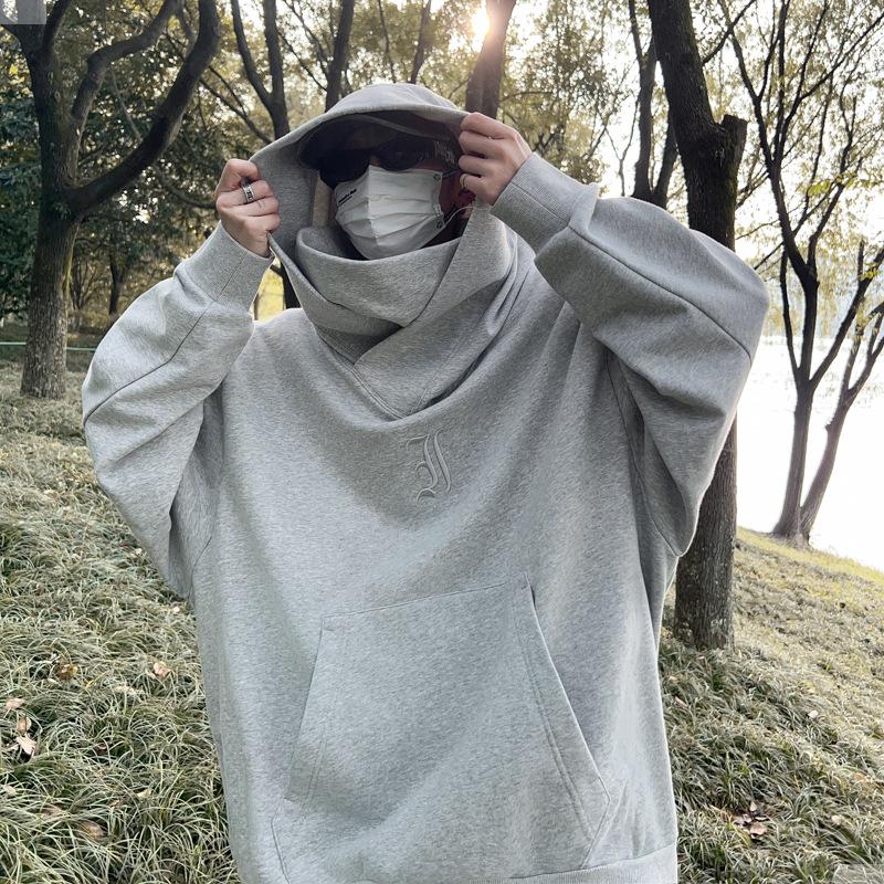 Herren Oversized Schwarzer Krieger Hoodie: Herbst/Winter Funktionale Jacke mit hohem Kragen Small gray