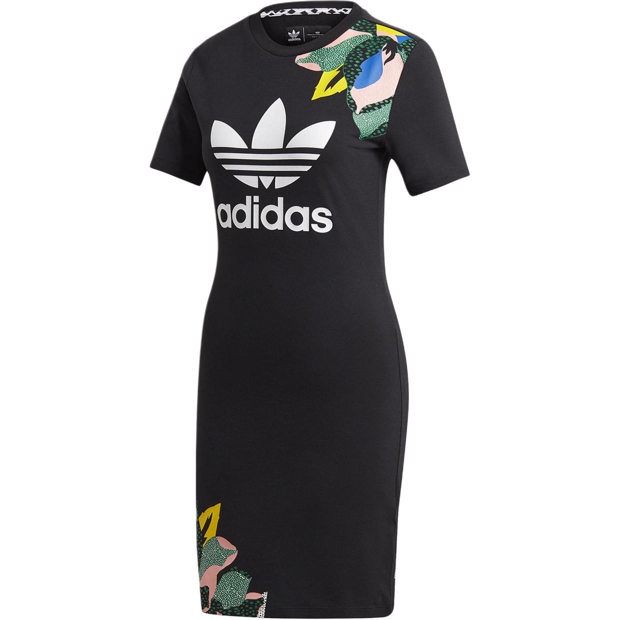 adidas Originals Women s Floral Print Bodycon Tee Dress Black GC6829 XS