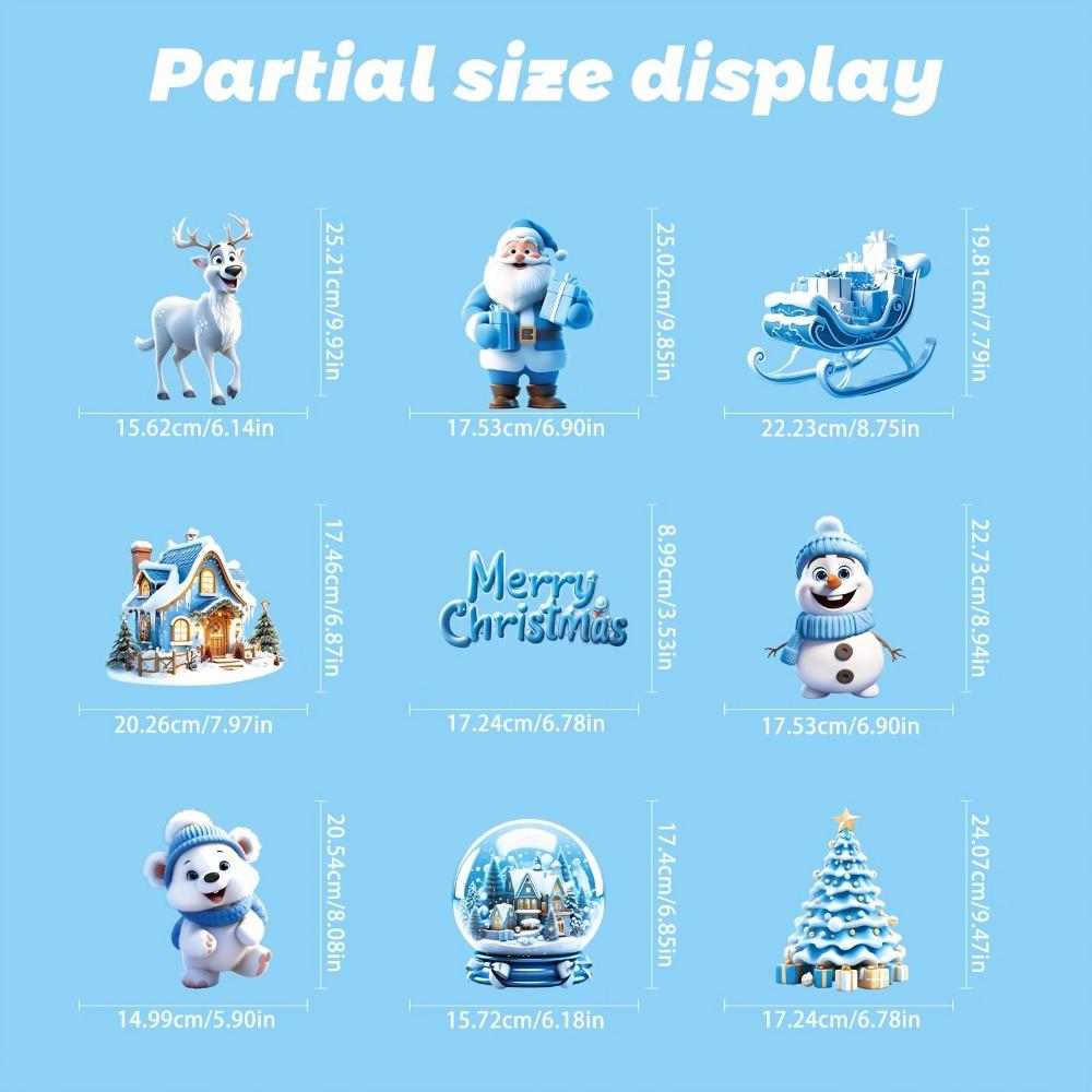 Weihnachtliche Fensteraufkleber 9 Bögen/110 Stück Frohe Weihnachten Aufkleber für Glasfenster - Schneeflocke, Rentier, Weihnachtsmann