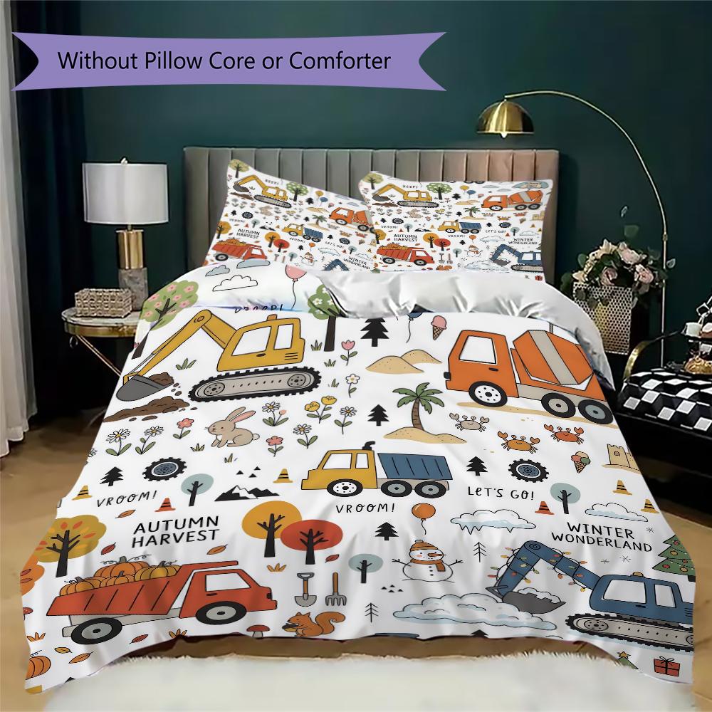 Colorful Repeat Truck Pattern Bedding Uilt Set Uilt Cover Pillowcase Home Decoration Birthday Gift (1 * Duvet Cover + 2 * Pillowcase Without Core)