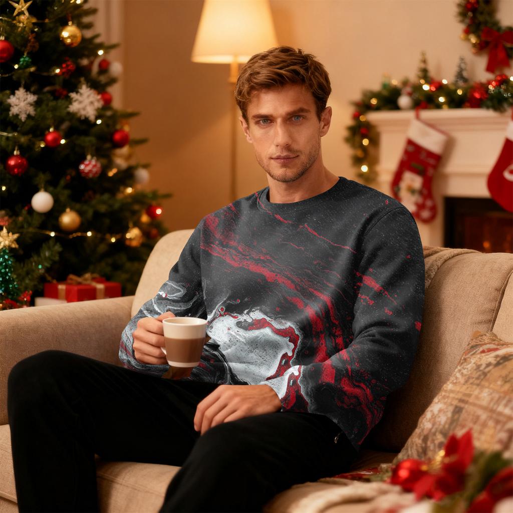 Herren Rundhals Fleecegefüttert Dick Warm Sweatshirt