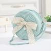Cute Lace Bow Straw Bag Hand-woven Lightweight Beach Bag Zipper Round Kids Crossbody Purse