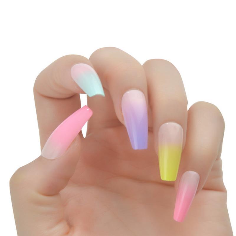 24PCS/box Gradient Color Ballet Med-Length Fake Nails Press On Full Cover Wearing Wearable Acrylic Nail Tips with Glue for Girls