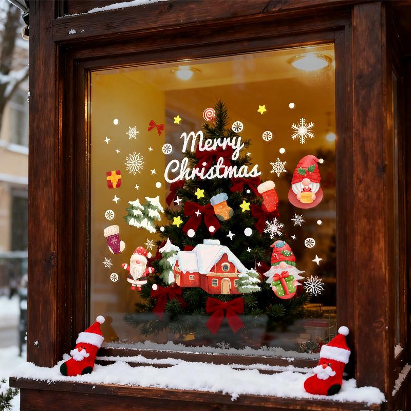 Santa Claus Electrostatic Stickers Shop Windows, Holiday Restaurant Decorations, Dwarf Window Latticework, Glass Door Stickers