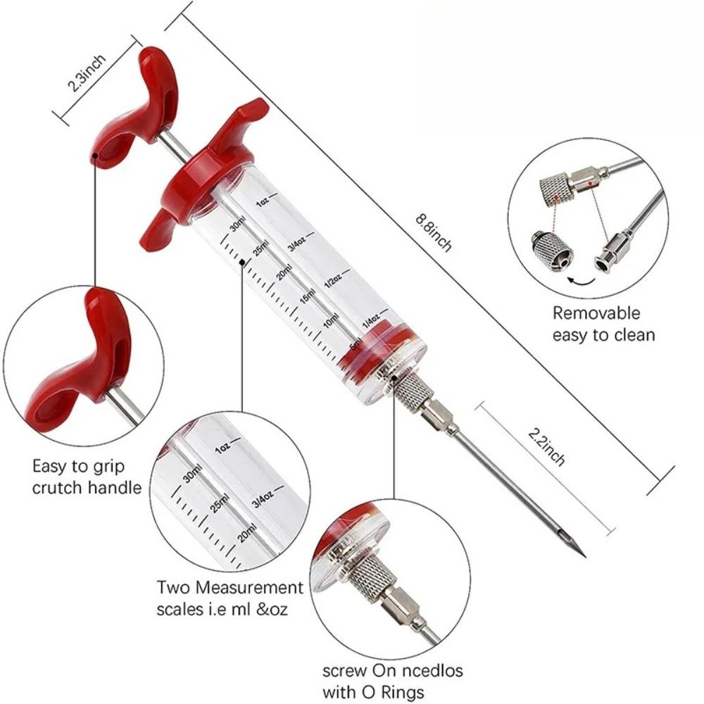Easy Use Portable Turkey Meat Injector Syringe Kit, Professional Marinade Inject Tool for Smoked BBQ Grill Barbecue Roasting