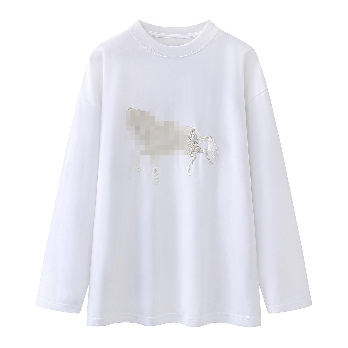 

2026 Women s Casual Cartoon Print Round Neck Long Sleeve T-shirt - Available Now S білий