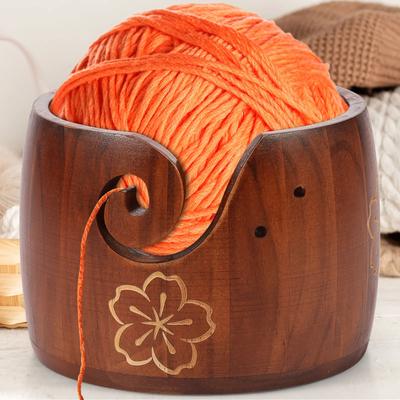 Wood Yarn Bowl Crochet Organizer Box Wool Knitting Storage Basket with Hole Wool Organizer Holder Knitting Crochet Weaving Tool