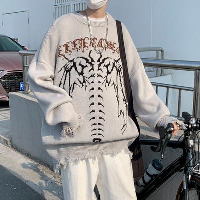 2023 Fashion High Street Dark Gothic Letter Jacquard Loose Sweater Men's and Women's Hip Hop Knit