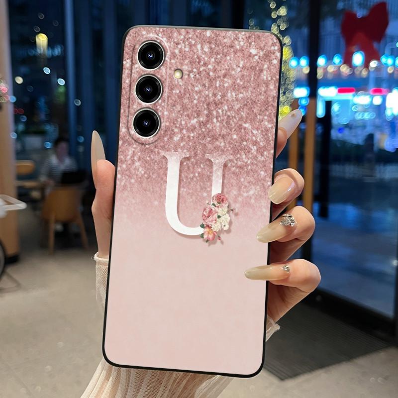 Case For ZTE Blade V80 Max/Nubia V80 Max Jelly Black Anti-scratch Soft Casing Beautiful Initial Letter With Flower Pattern Shell