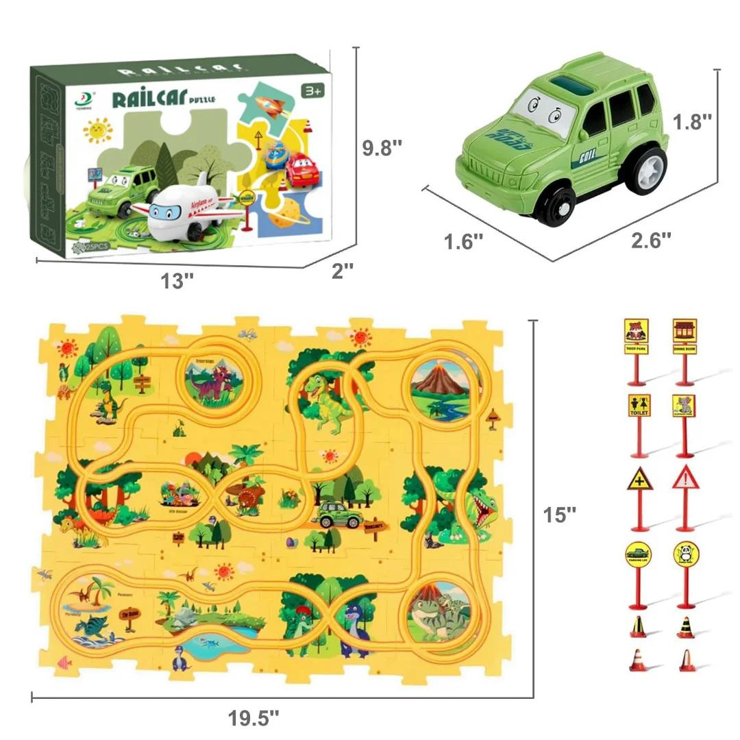

25PCS Puzzle Racer Kids Car Track Play Toy Set, Set with Vehicles, Railcar Track for Boys&girls, Preschool Christmas Games Gift жёлтый