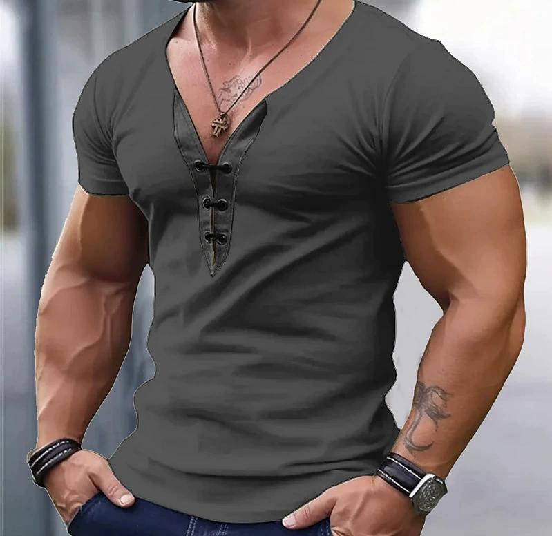 Men's Summer V-neck Short-sleeved T-shirt Youth Slim Sports Fitness Tops