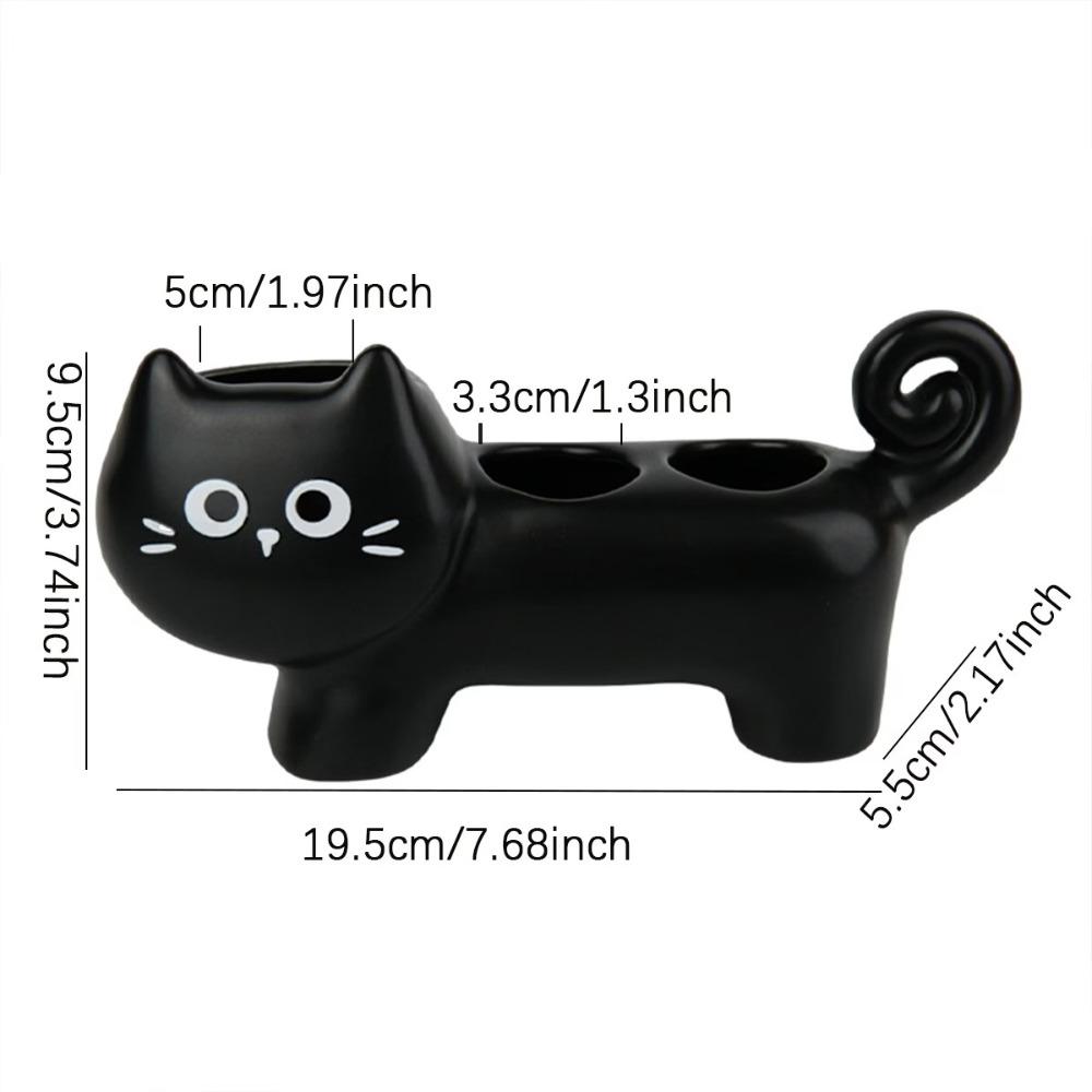 Creative Whimsical Cat-Shaped Ceramic Toothbrush Holder, Bathroom Vanity Countertop Organizer Dental Care Storage Stand
