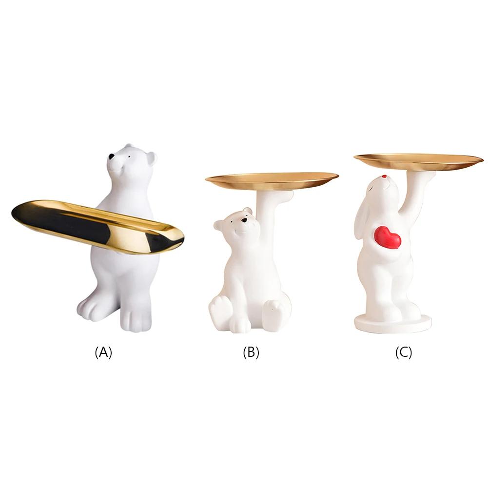 Resin Eisbär Schlüsselhalter Statue Kreative Figur Heim Büro Desktop Aufbewahrung Obstschale Süßigkeiten Kleinkram Tablett Ornamente Dekor
