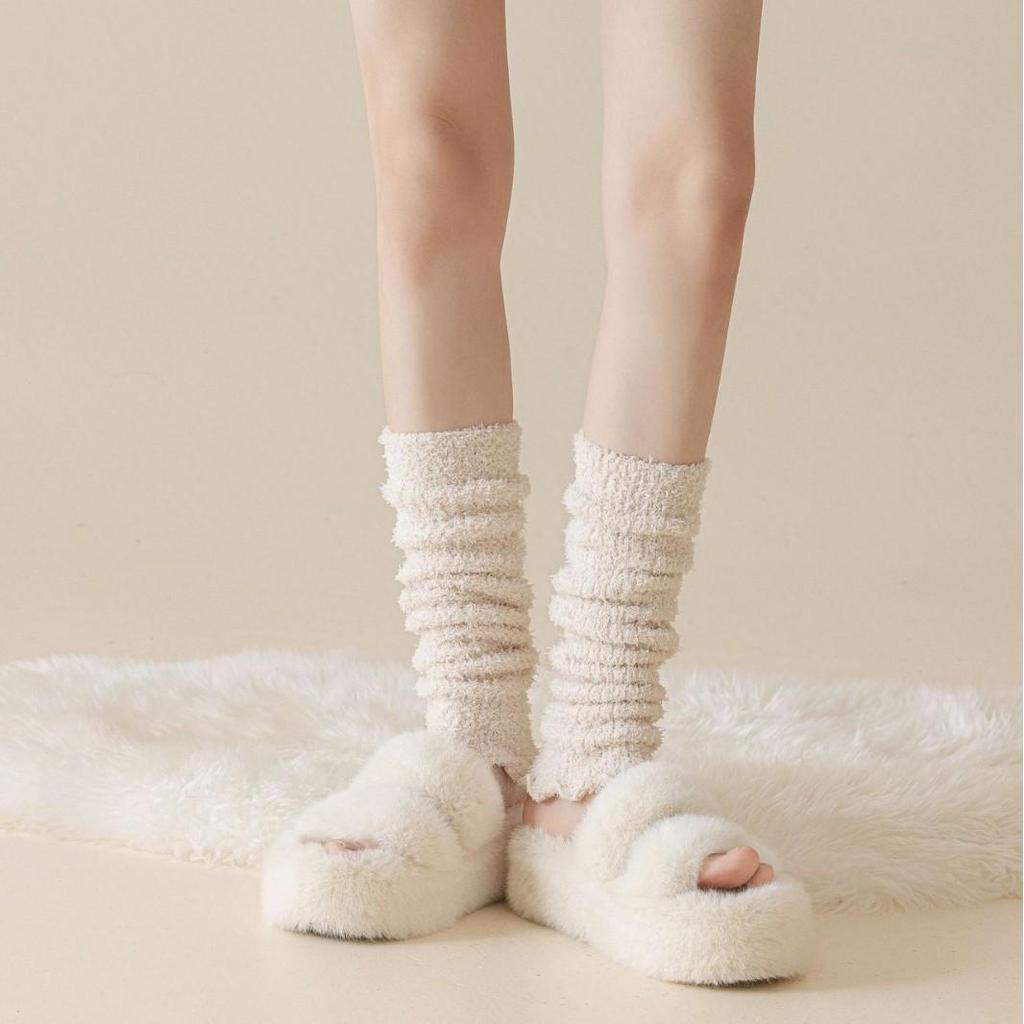 Koralowe getry z marszczeniem: Damskie nakolanniki Y2K jesienno-zimowe, pogrubione długie skarpety.