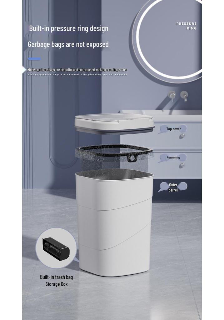 2026 Smart Sensor Trash Can: 14L with Blue Light Night Light, Press Ring Flip Lid & Spiral Pattern.