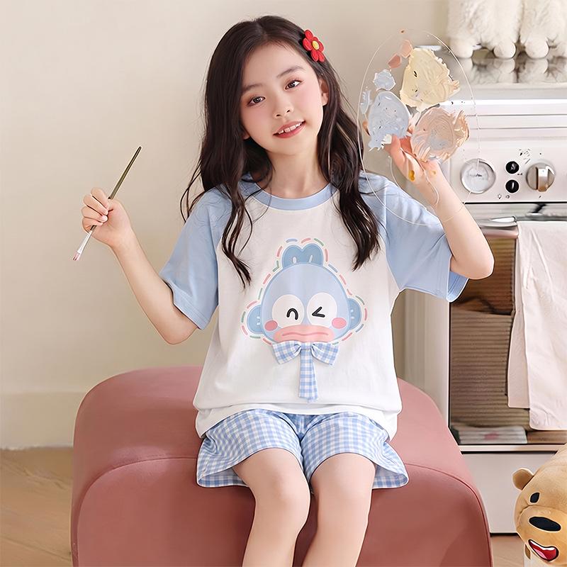 Girls' Summer Pajama Set 2026: Cartoon Short Sleeve Top & Shorts for Kids