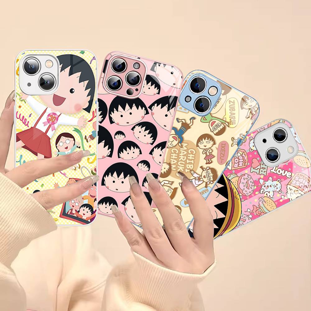 Catoon Chibi M-Maruko ChanS Tempered Glass For Iphone 14 13 12 11 Pro Mini XS MAX 14Plus X XS XR Fundas