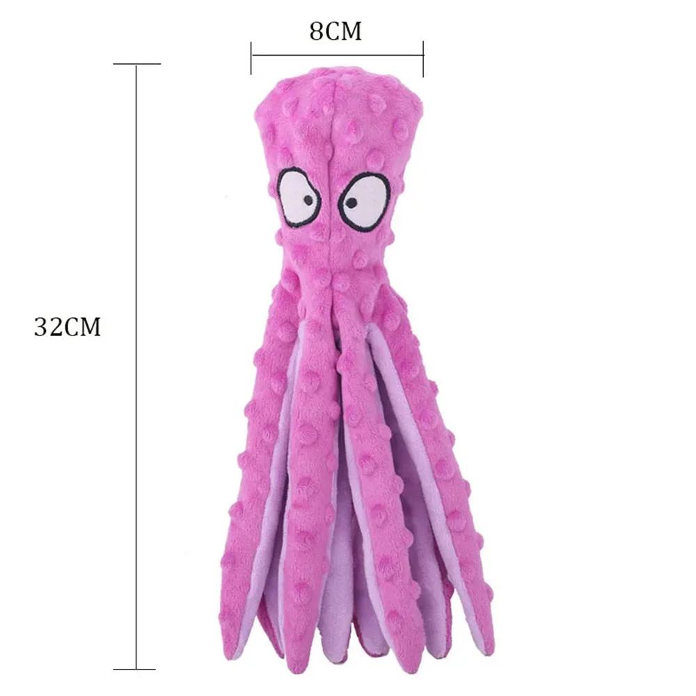 Nice Octopus Dog Chew Toys No Stuffing Plush Dog Squeaky Toy with Crinkle Paper in Legs Corduroy Interactive Dog Teeth Cleaning Toy