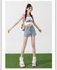 Women's High-Waist Elastic Denim Shorts - Summer Thin, Loose, Three-Quarter Length with Split Hem
