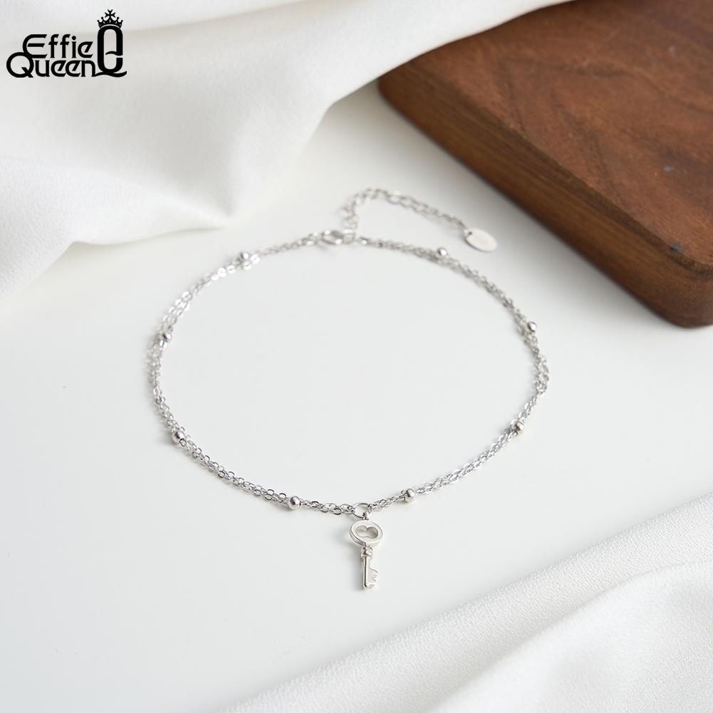 Effie Queen Fashion Cute Key Ankle For Women Solid 925 Sterling Silver Simple Link Chain Ankle Ethnic Summer Fine Jewelry SA102