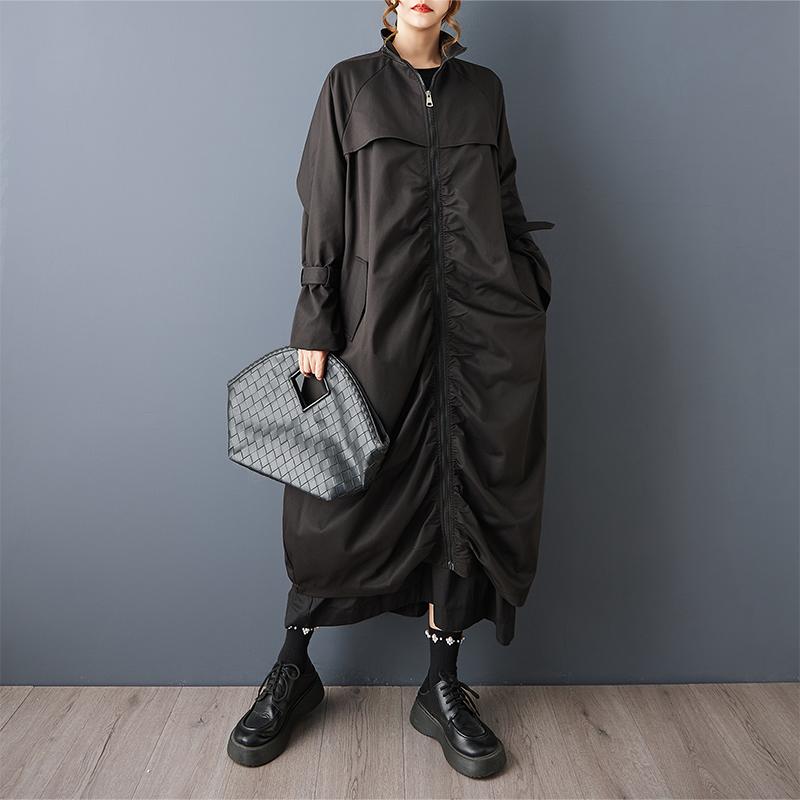 long sleeve oversized cotton vintage Black casual loose autumn spring Winter trench coat for women Outerwear