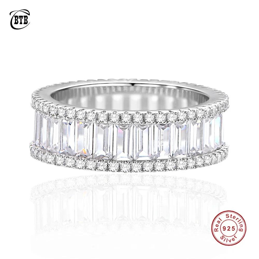 New Rectangular Mosaic Created Moissanite Diamond 925 Silver Engagement Rings for Women Wedding Fine Jewelry