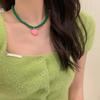 Colorful Beaded Necklace Love Heart Pendant Neck Chain Vintage Clavicle Chain