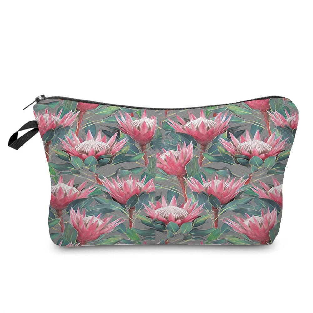 Damen Pflanzenmuster Kosmetiktasche Toilettenartikel Organizer Reiseaufbewahrungstasche 6871