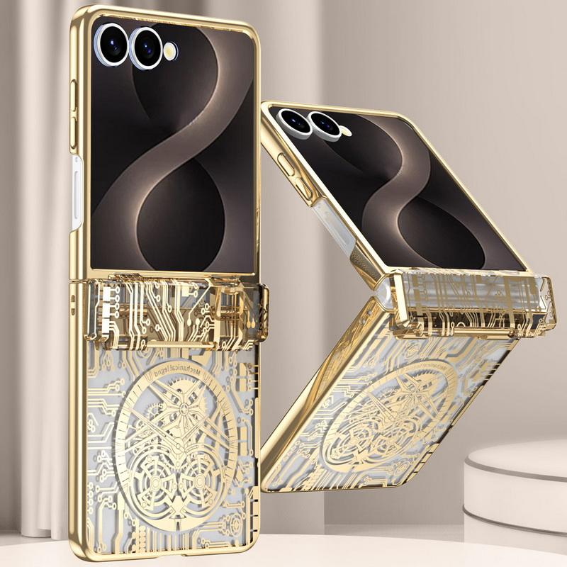 Mechine Circuit Pattern Plating Case For Samsung Galaxy Z Flip 8 7 FE 6 5 4 3 Hinge Protection Anti-drop Cover For Samsung Z Flip8 Flip7 Flip6