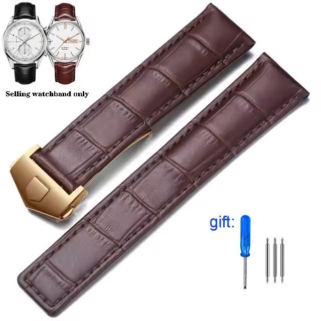 20mm 22mm 24mm Genuine Leather Watchbands for Tag Heuer Series Elastic Waterproof Cowhide Strap Folding Buckle
