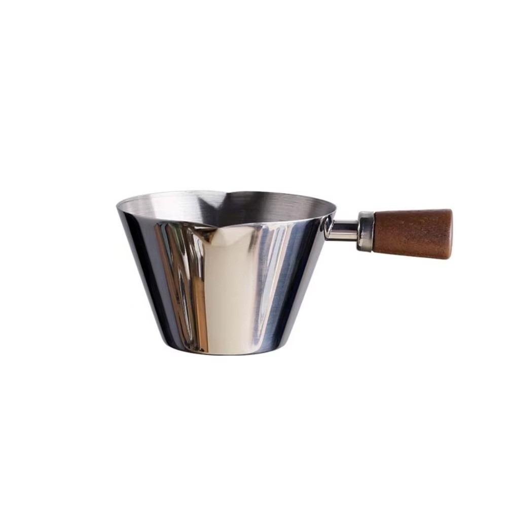 Stainless Steel Espresso Measuring Cup 90ml Unbreakable Small Extraction Cup with Scale Wooden Handle Measuring Dosing Cup серебряный