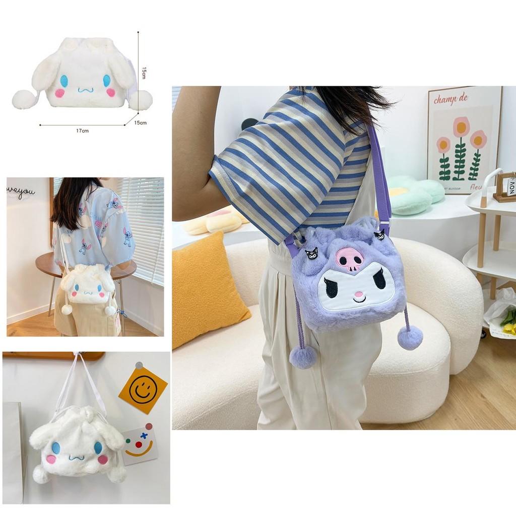Kuromi Melody Cinnamoroll Cute Plush Drawstring Tote Bag For Girls