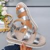Large size platform beach sandals summer new wide strip hollow fish mouth fashion linen sole women's shoes