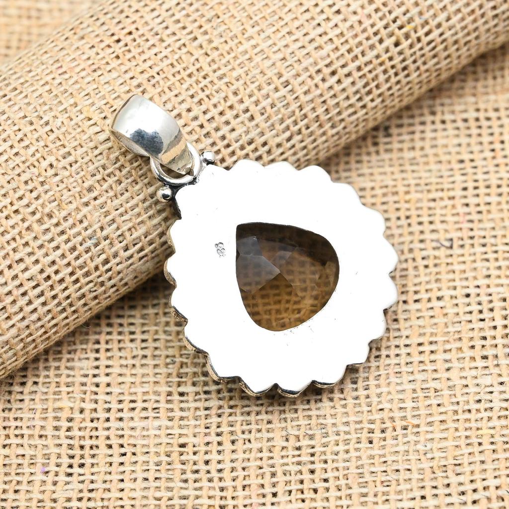 Smoky Topaz Gemstone Handmade 925 Solid Sterling Silver Jewelry Pendant For Wedding Gift
