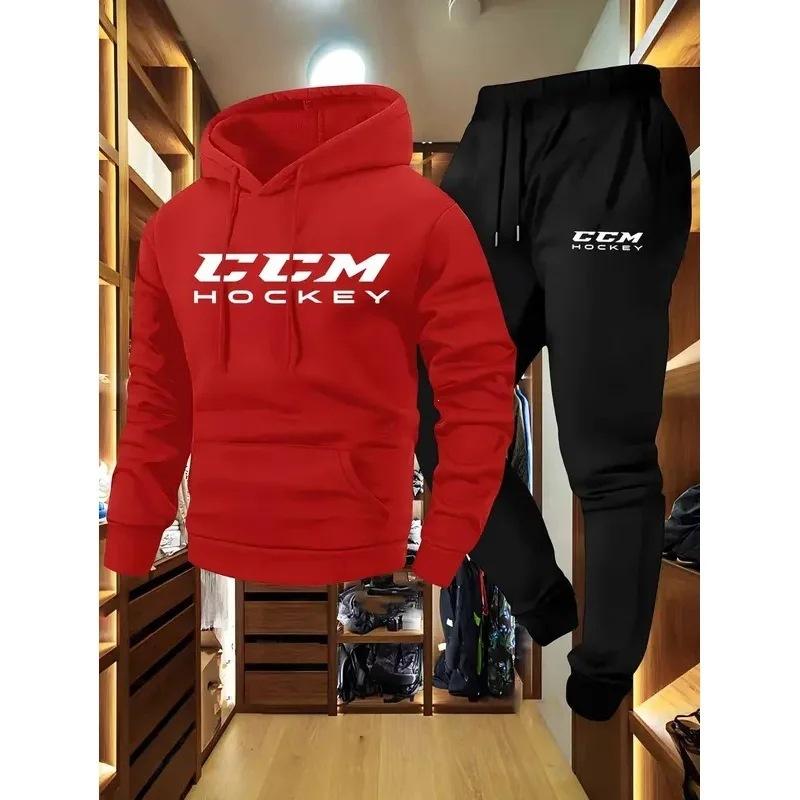 Groothandel CCM Bedrukt Heren Casual Sport Tweedeelig Pak Lange Mouw Hoodie en Joggingpak